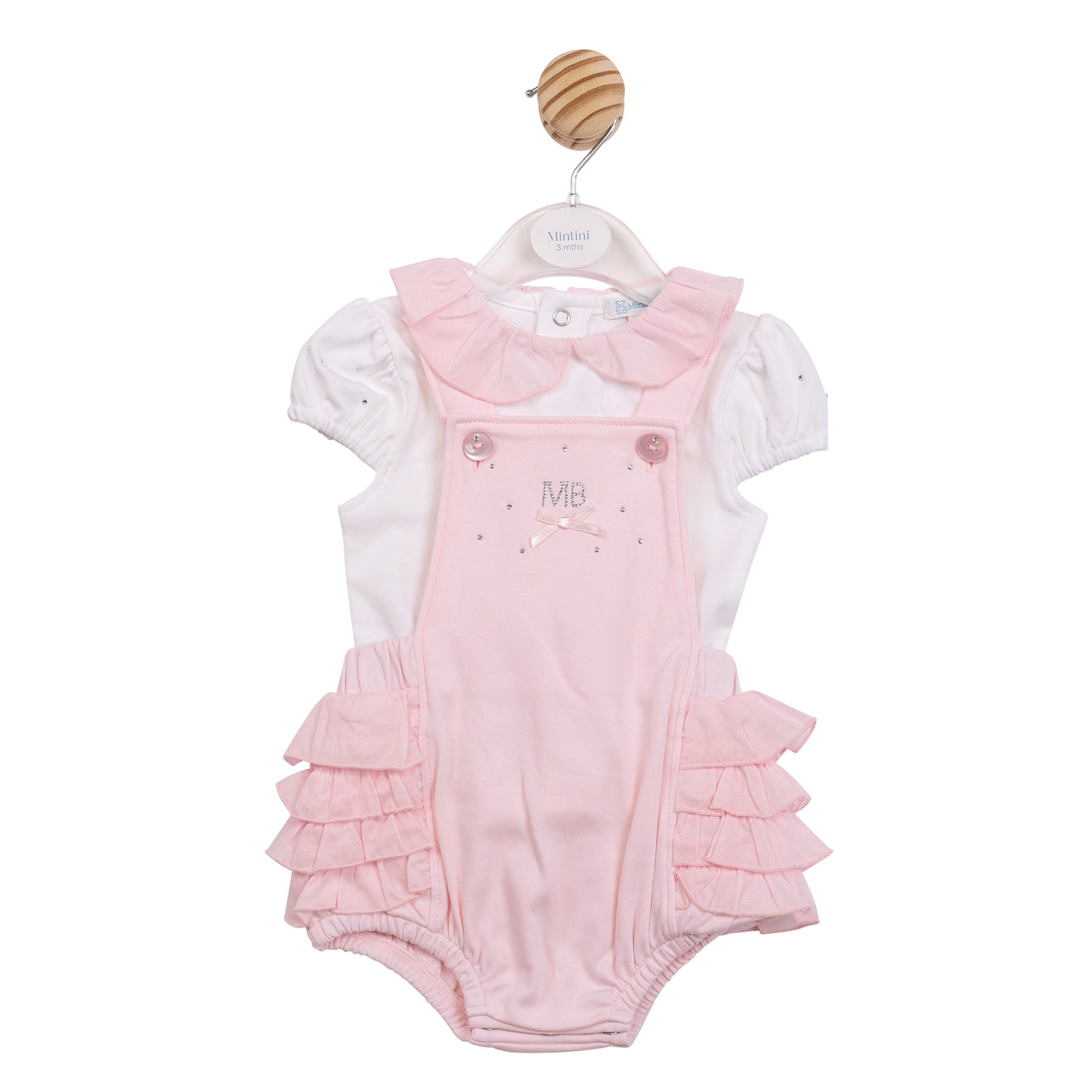 MB7094- Top & Romper Dungaree - White/ Pink Diamante-In Stock