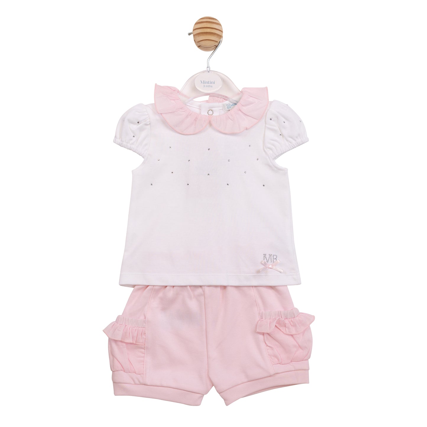 MB7095 - Top & Short - White/ Pink Diamante-In Stock
