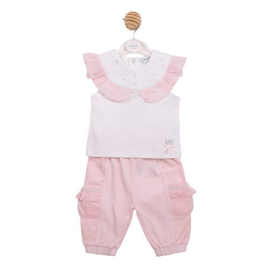 MB7097 -Top & Trouser - White/Pink Diamante-In Stock