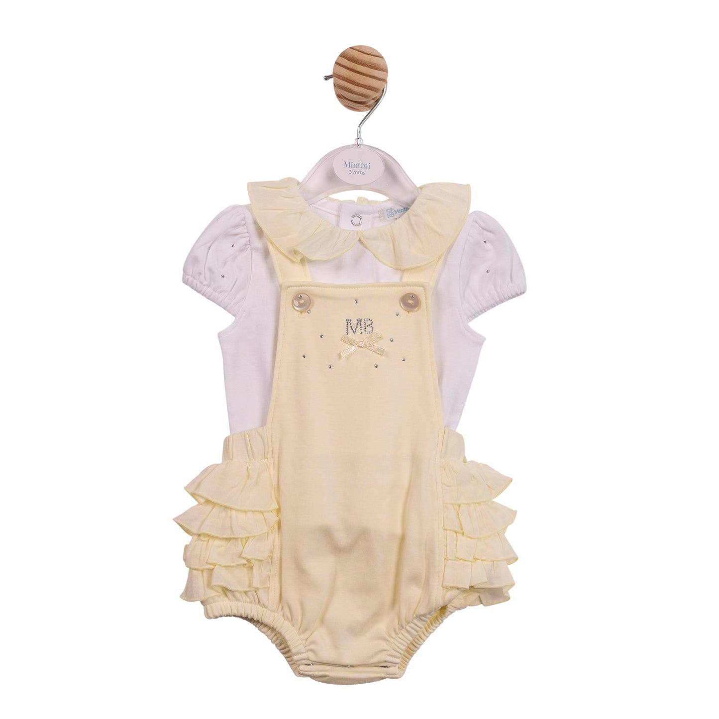 MB7107A - Top & Romper Dungaree - White/ Lemon Diamante-Pre Order
