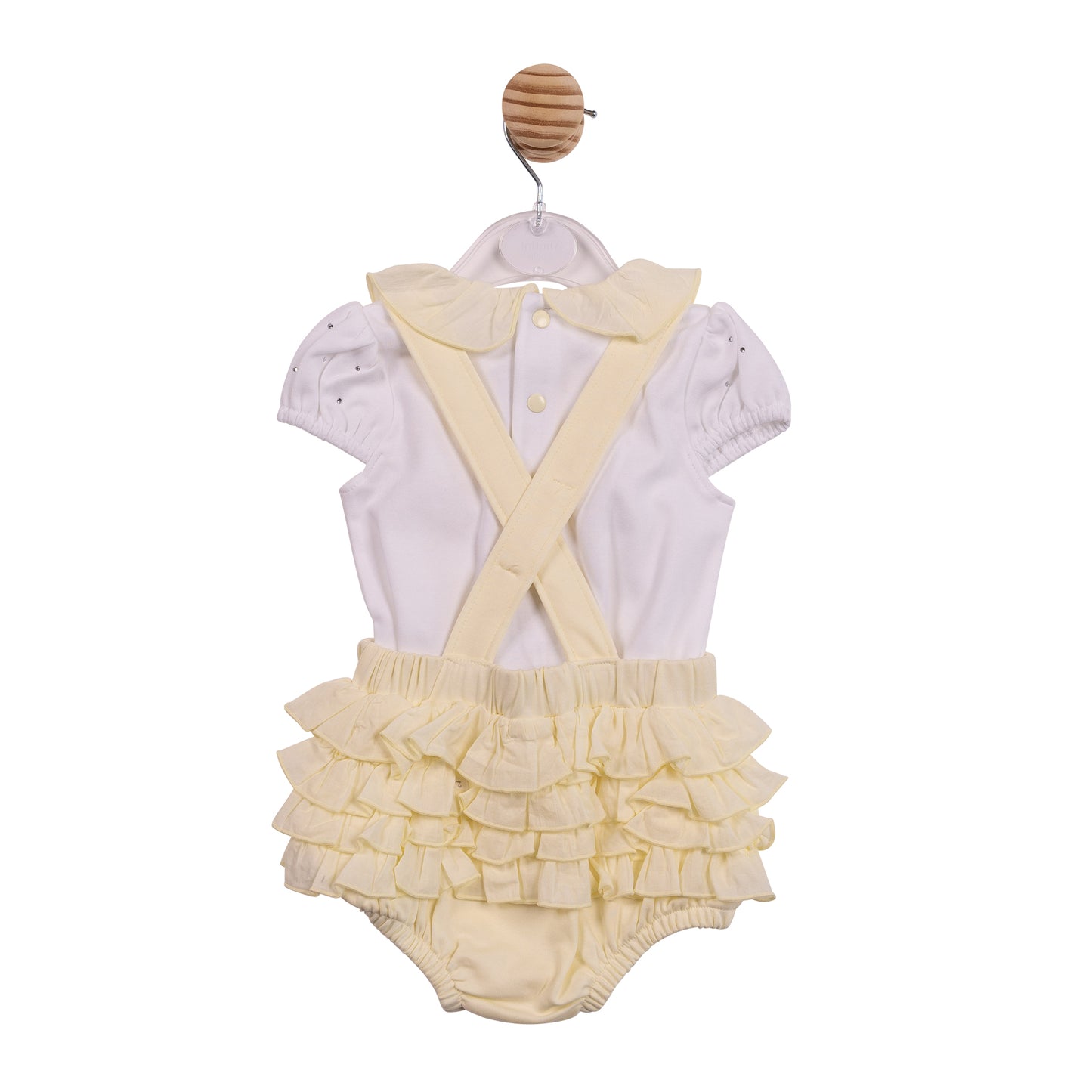 MB7107A - Top & Romper Dungaree - White/ Lemon Diamante-Pre Order