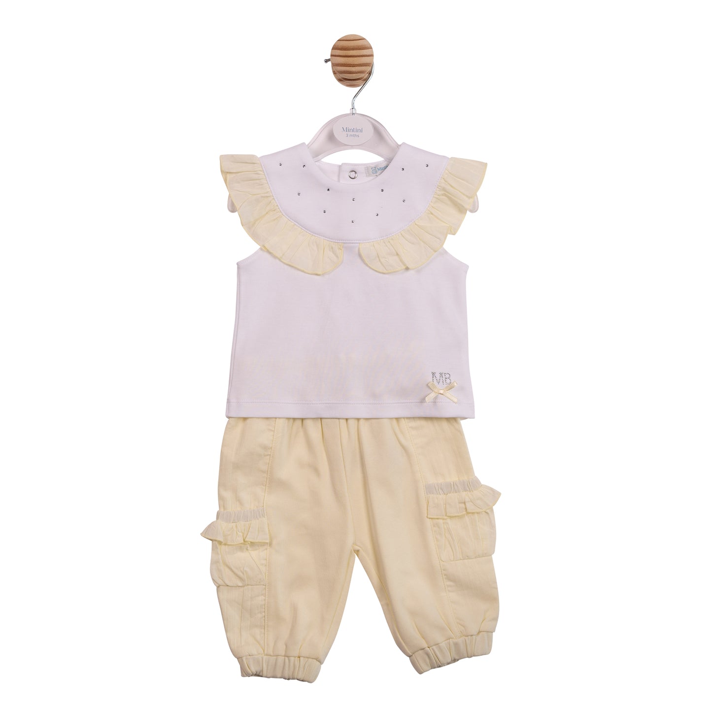 MB7110B - Top & Trouser - White/ Lemon Diamante-In Stock