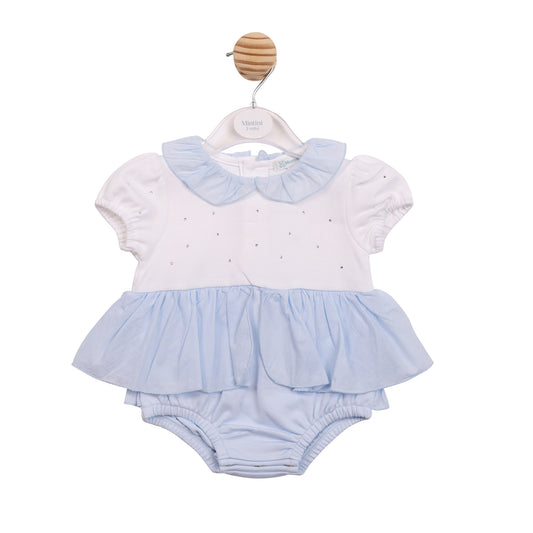 MB7117 - Romper - White/ Blue Diamante-Pre Order