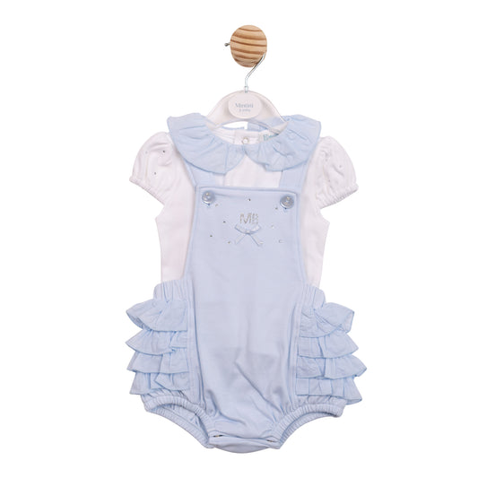 MB7120 - Top & Romper Dungaree - White/ Blue Diamante-Pre Order