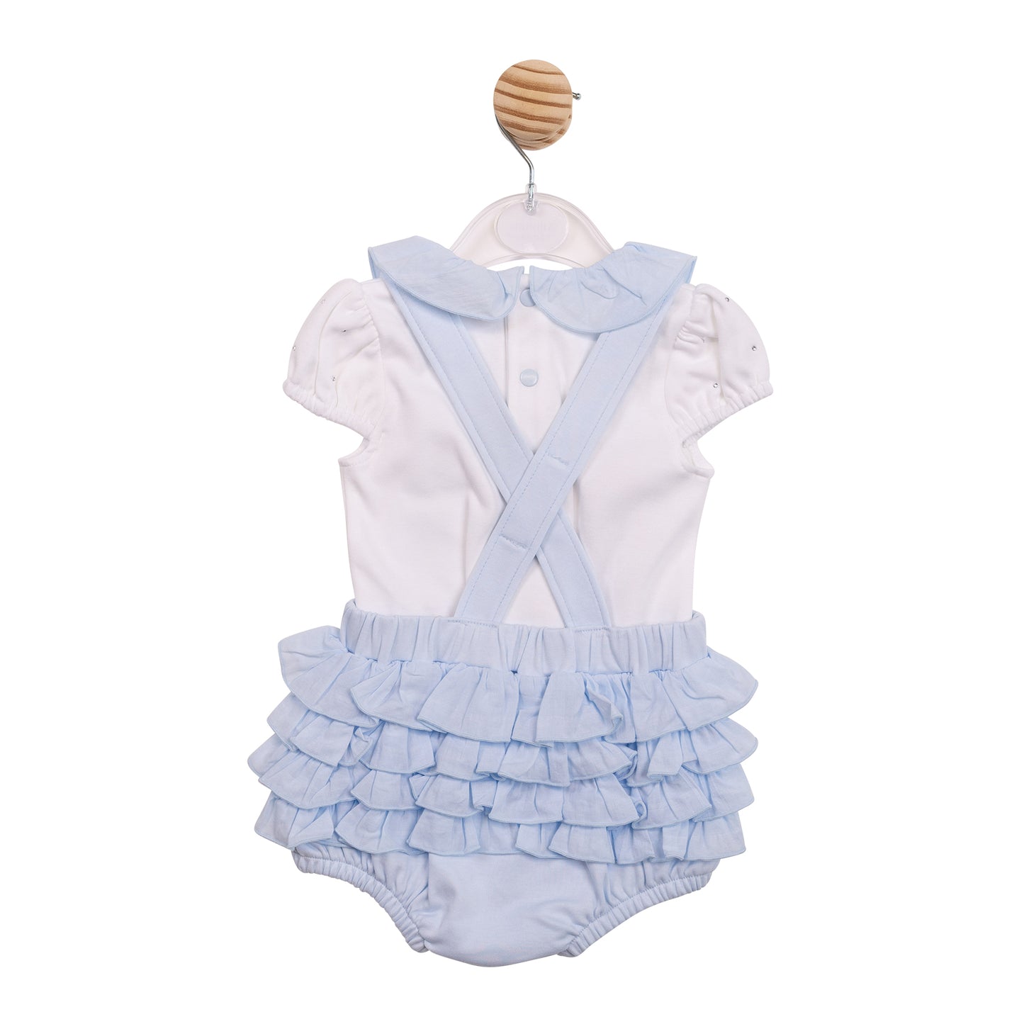 MB7120A - Top & Romper Dungaree - White/ Blue Diamante-In Stock