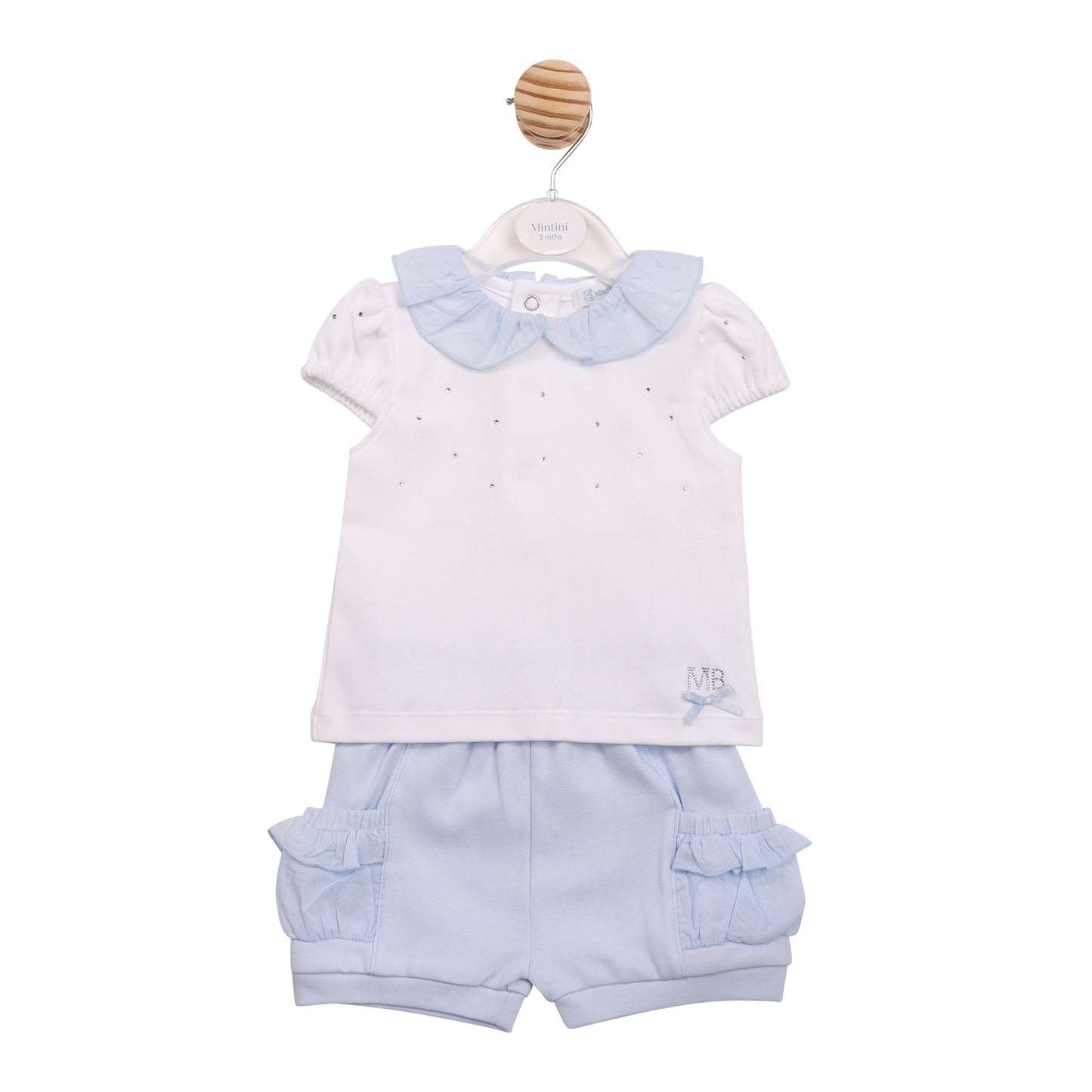 MB7121B - Top & Short - White/ Blue Diamante-In Stock