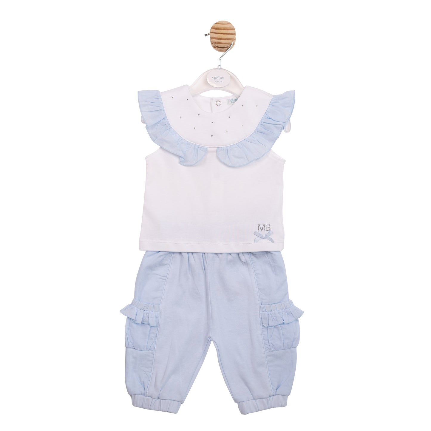 MB7123 - Top & Trouser - White/ Blue Diamante-In Stock