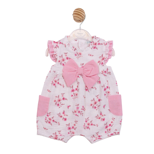 MB7130 - Romper - White/ Pink Floral Gingham-In Stock