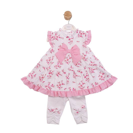 MB7133A - Dress & Legging- White / Pink Floral Gingham-In Stock