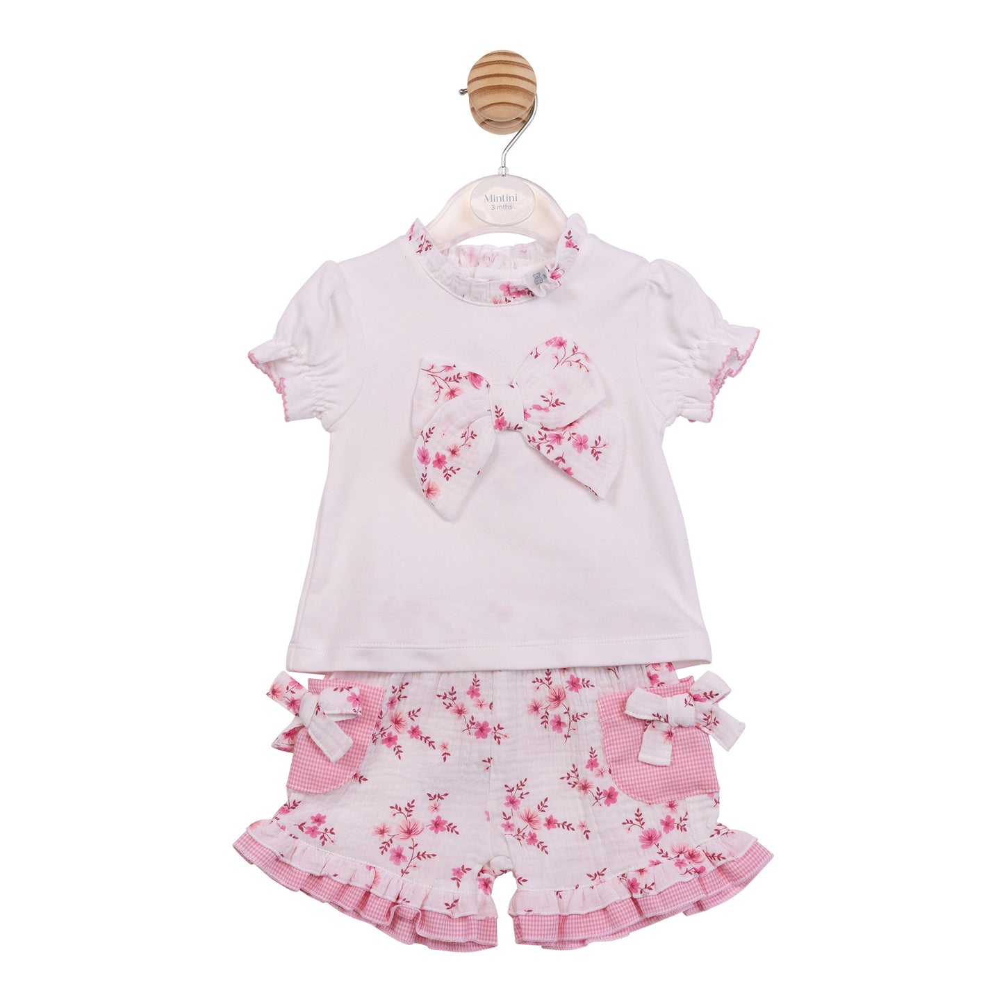 MB7134B - Top & Short - White/ Pink Floral Gingham-In Stock