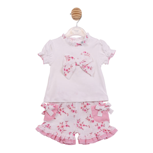 MB7134B - Top & Short - White/ Pink Floral Gingham-In Stock