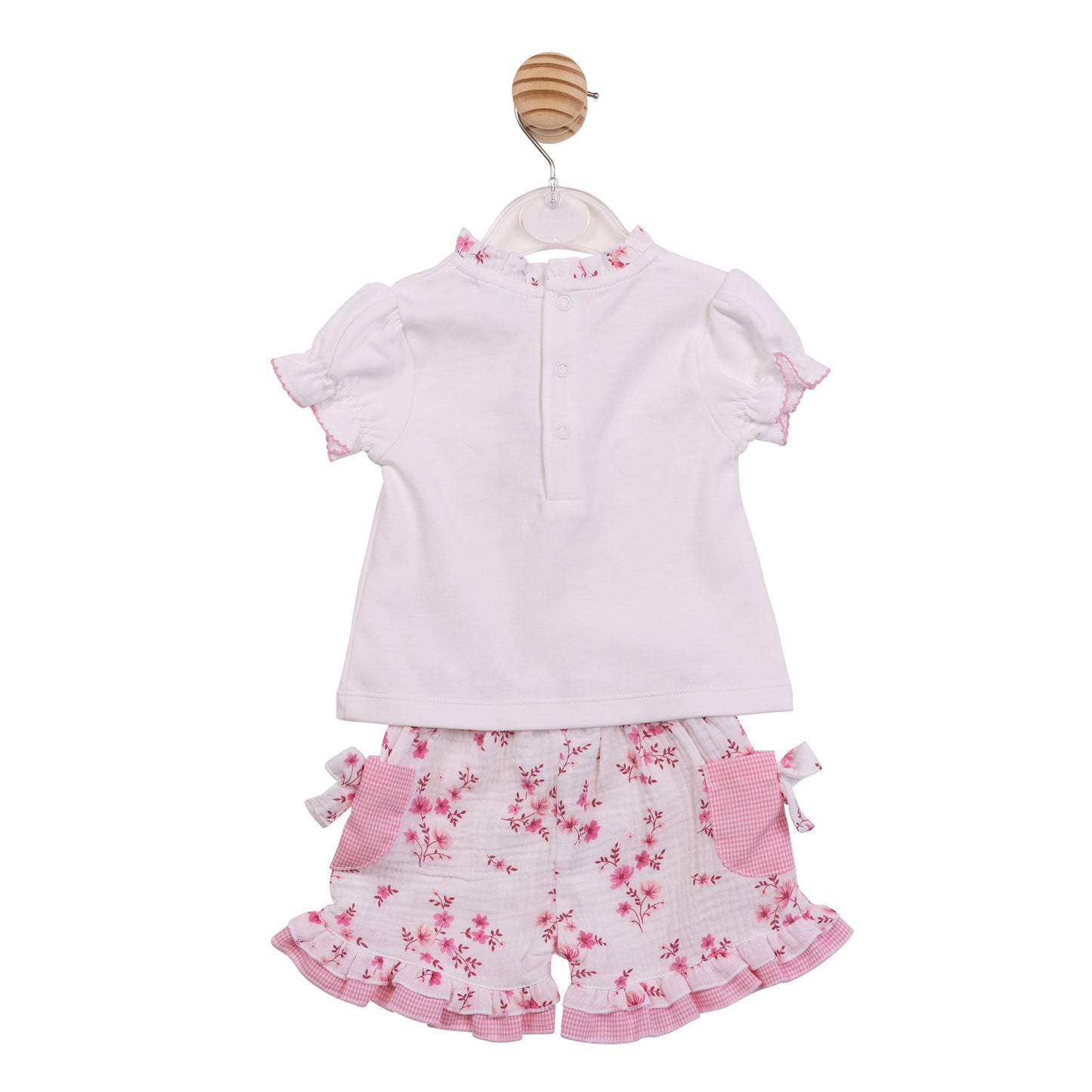 MB7134B - Top & Short - White/ Pink Floral Gingham-In Stock