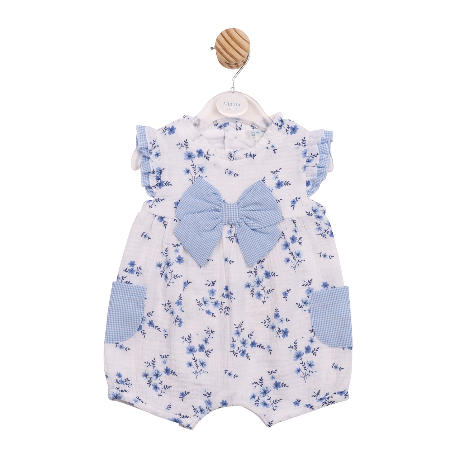 MB7138 - Romper - Blue Floral Gingham-In Stock
