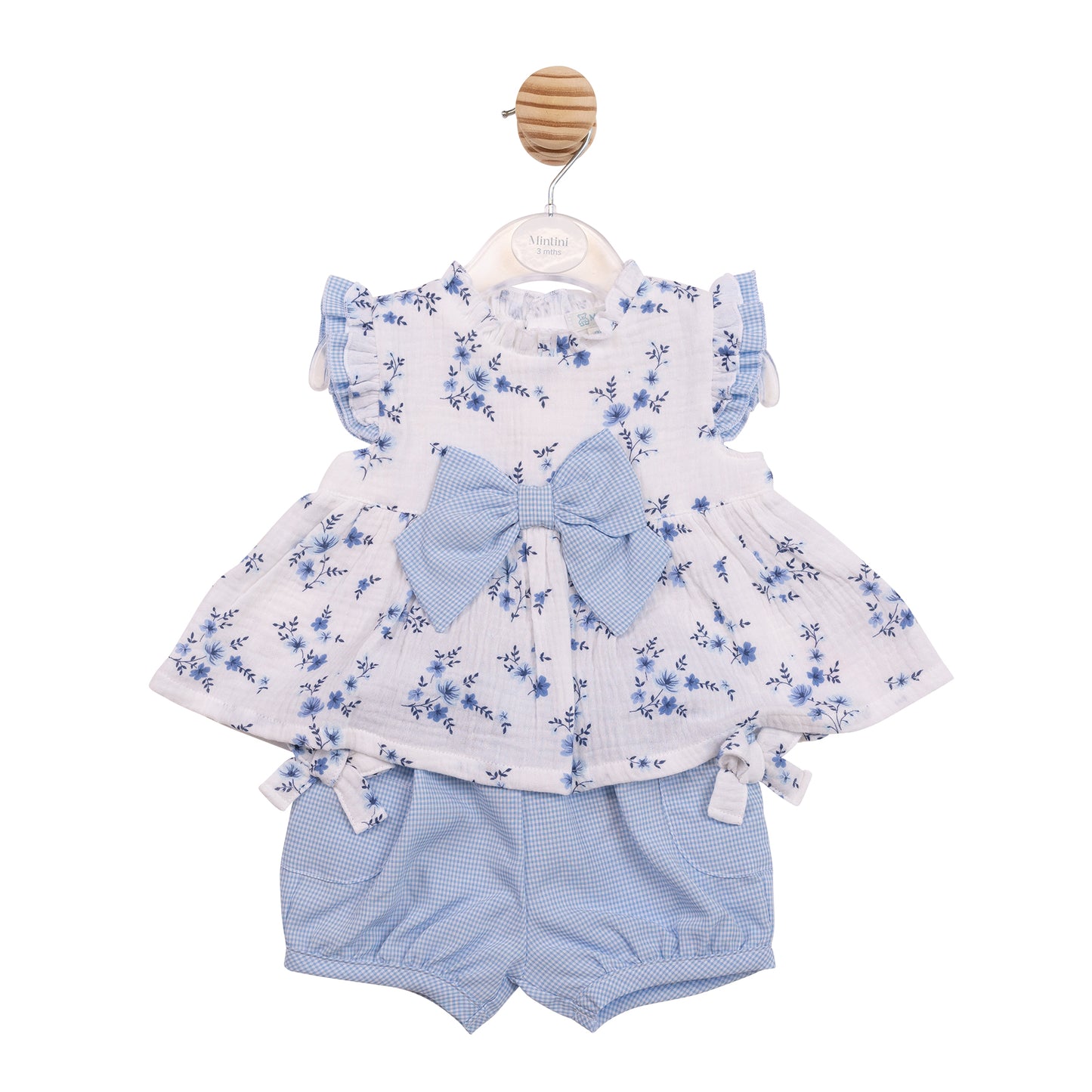 MB7140 - Top & Bloomer Short - White Blue Floral Gingham-In Stock