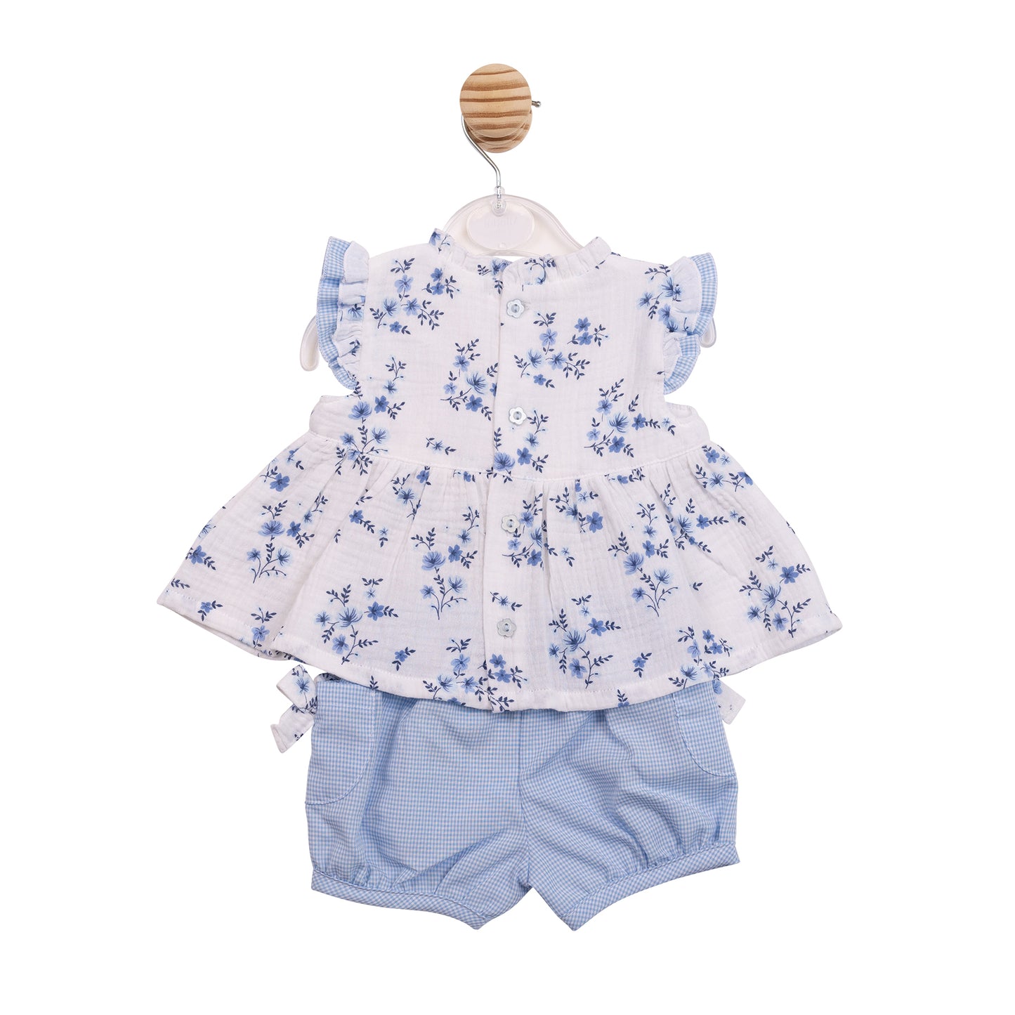 MB7140 - Top & Bloomer Short - White Blue Floral Gingham-In Stock