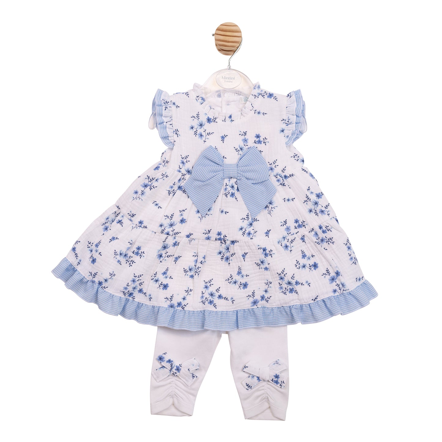 MB7141B - Dress & Leggings - White/ Blue Floral Gingham-In Stock