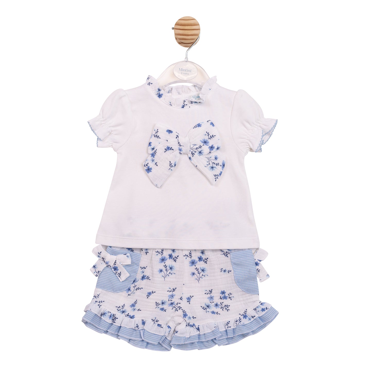 MB7142A - Top & Short - White/ Blue Floral Gingham-In Stock