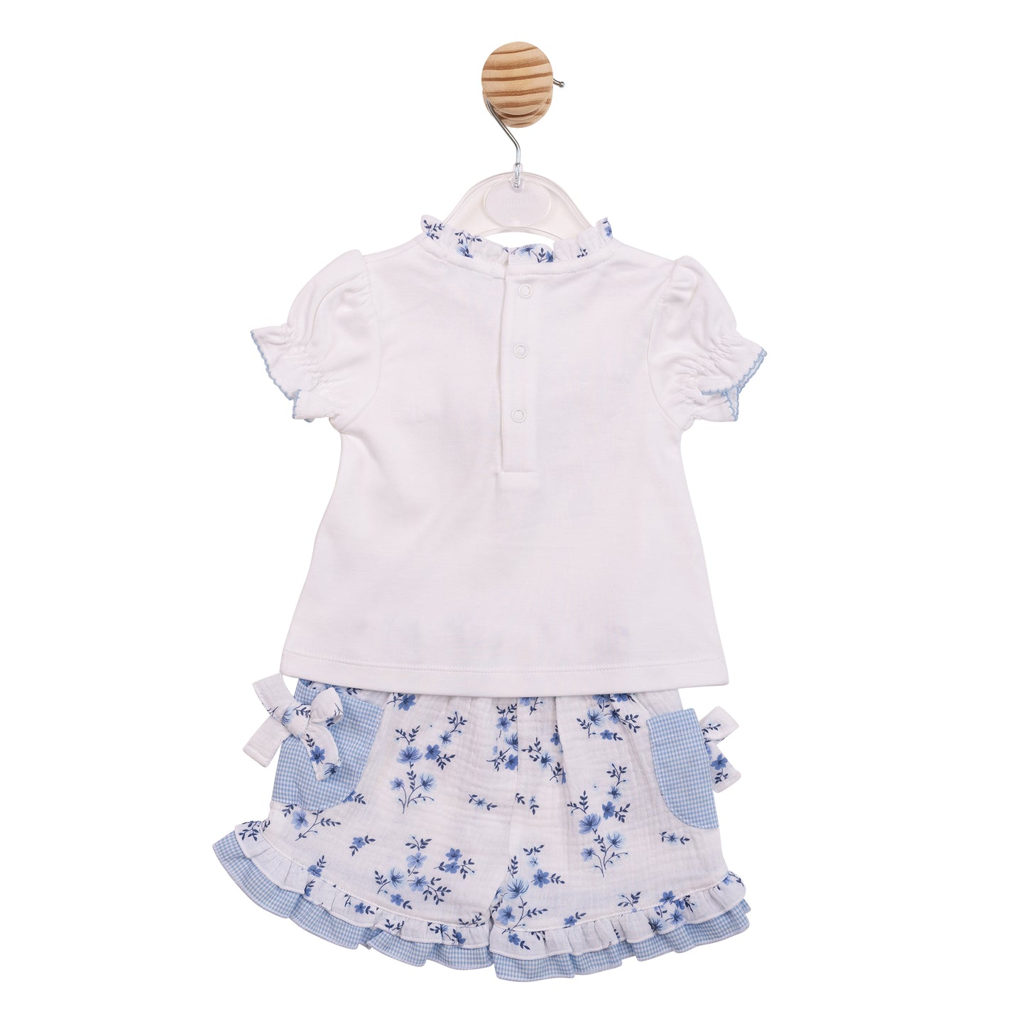 MB7142A - Top & Short - White/ Blue Floral Gingham-In Stock