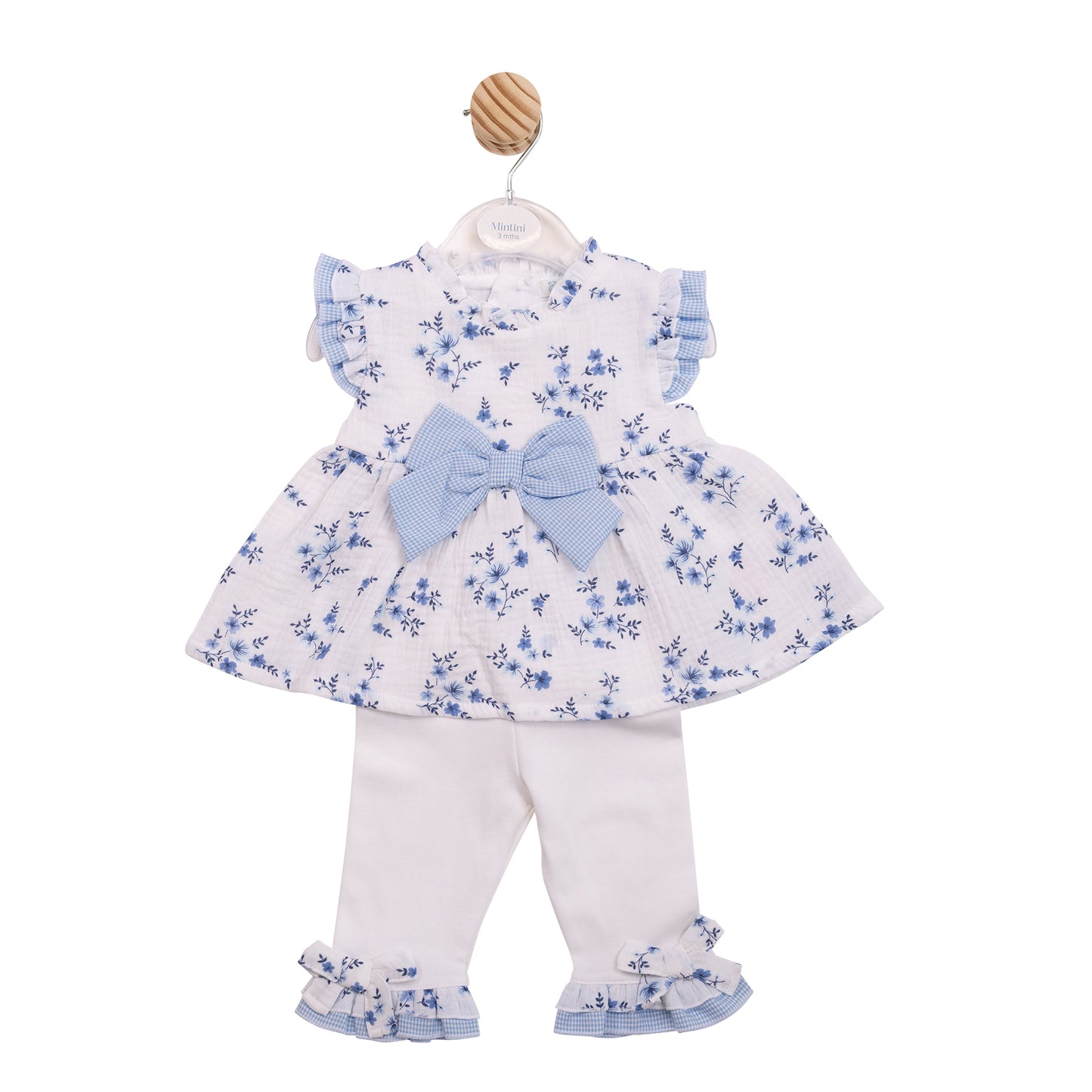 MB7143A - Tunic & Legging- White/ Blue Floral Gingham-In Stock