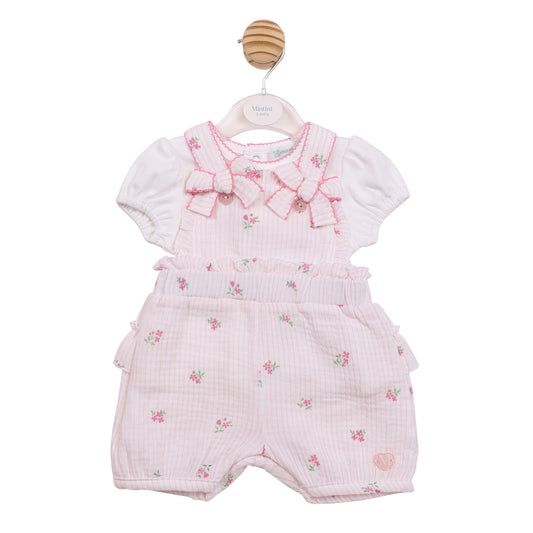 MB7146 - Top & Bloomer Dungaree - White/ Pink Crinkle Floral-Pre Order