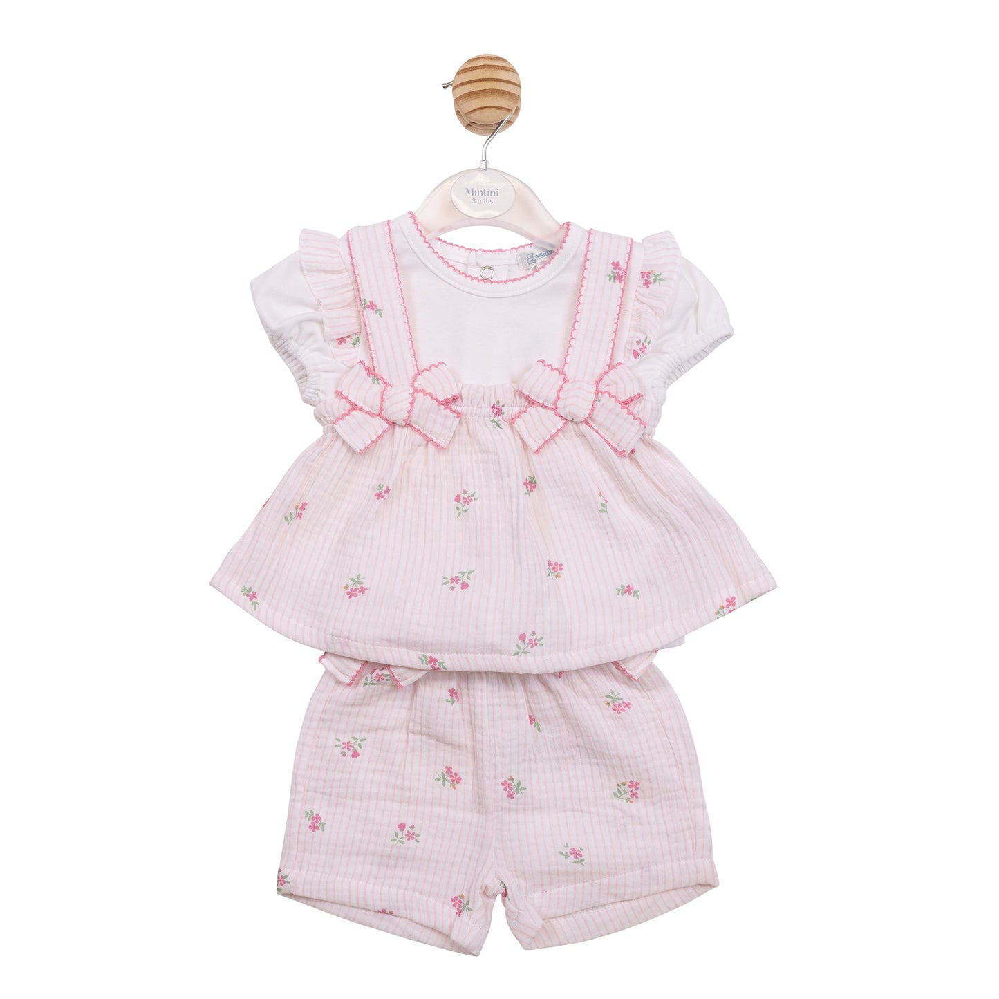 MB7151B - Top, Suntop & Short - White/ Pink Crinkle Flora-In Stock