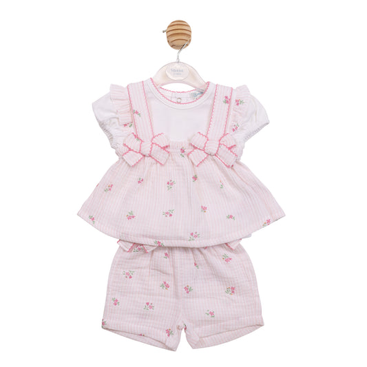 MB7151 - Top, Suntop & Short - White/ Pink Crinkle Floral-Pre Order