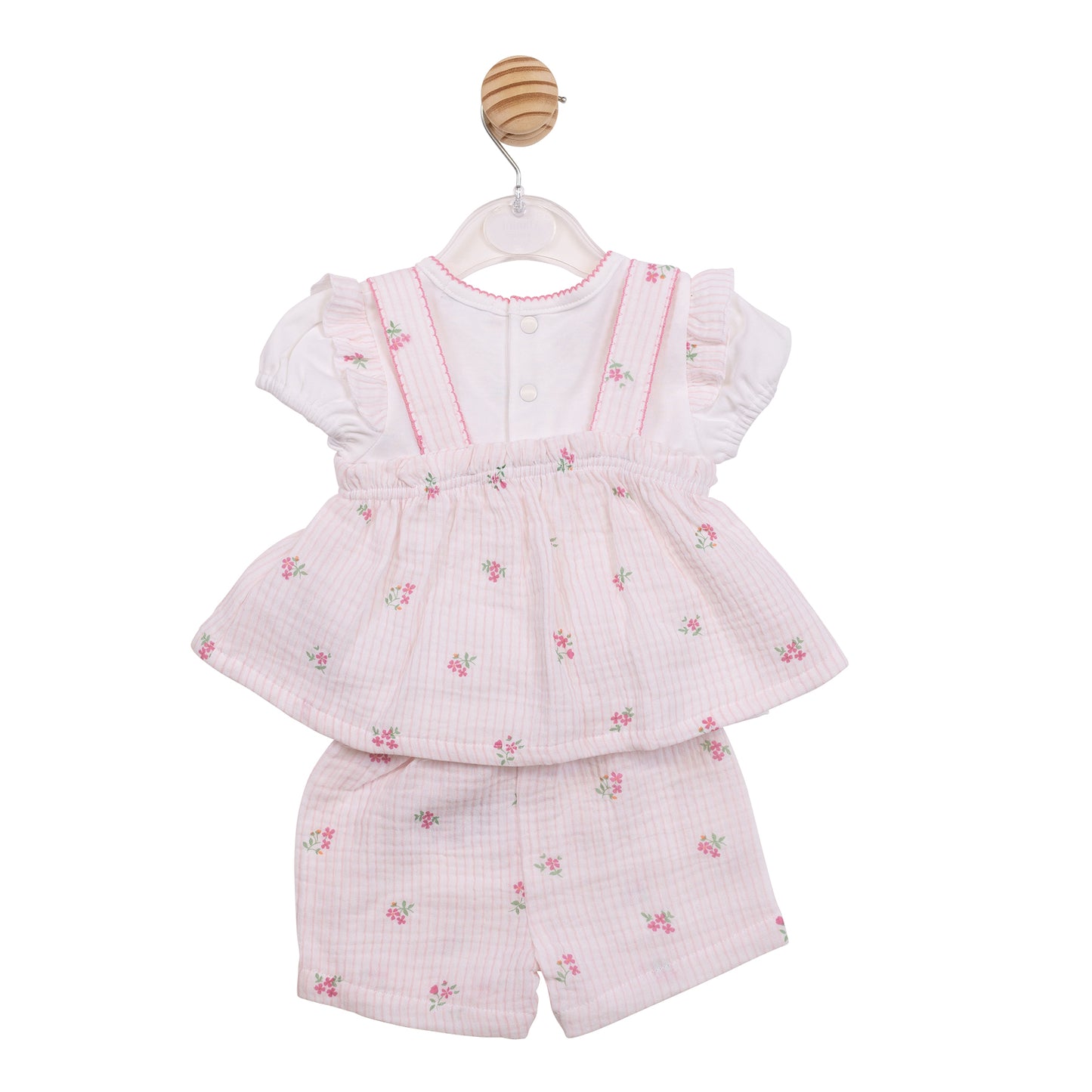 MB7151B - Top, Suntop & Short - White/ Pink Crinkle Flora-In Stock