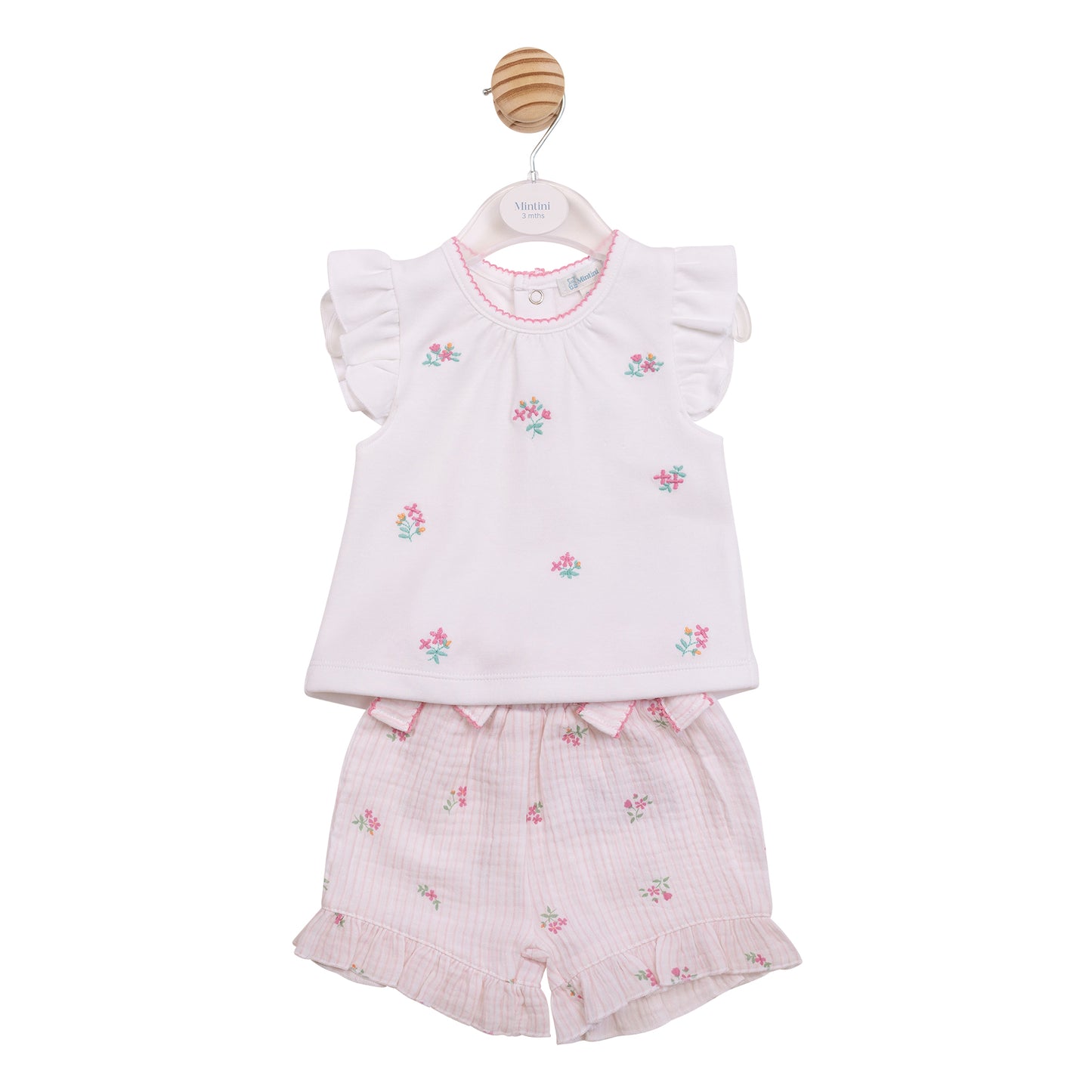 MB7152B - Top & Short- White/ Pink Crinkle Floral-Pre Order