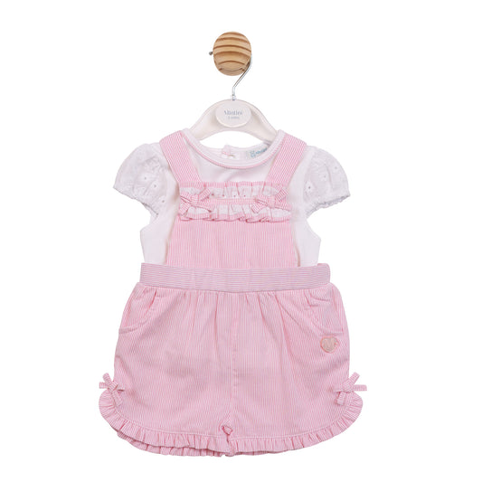 MB7173 - Top & Short Dungaree - White/ Pink Broderie-Pre Order
