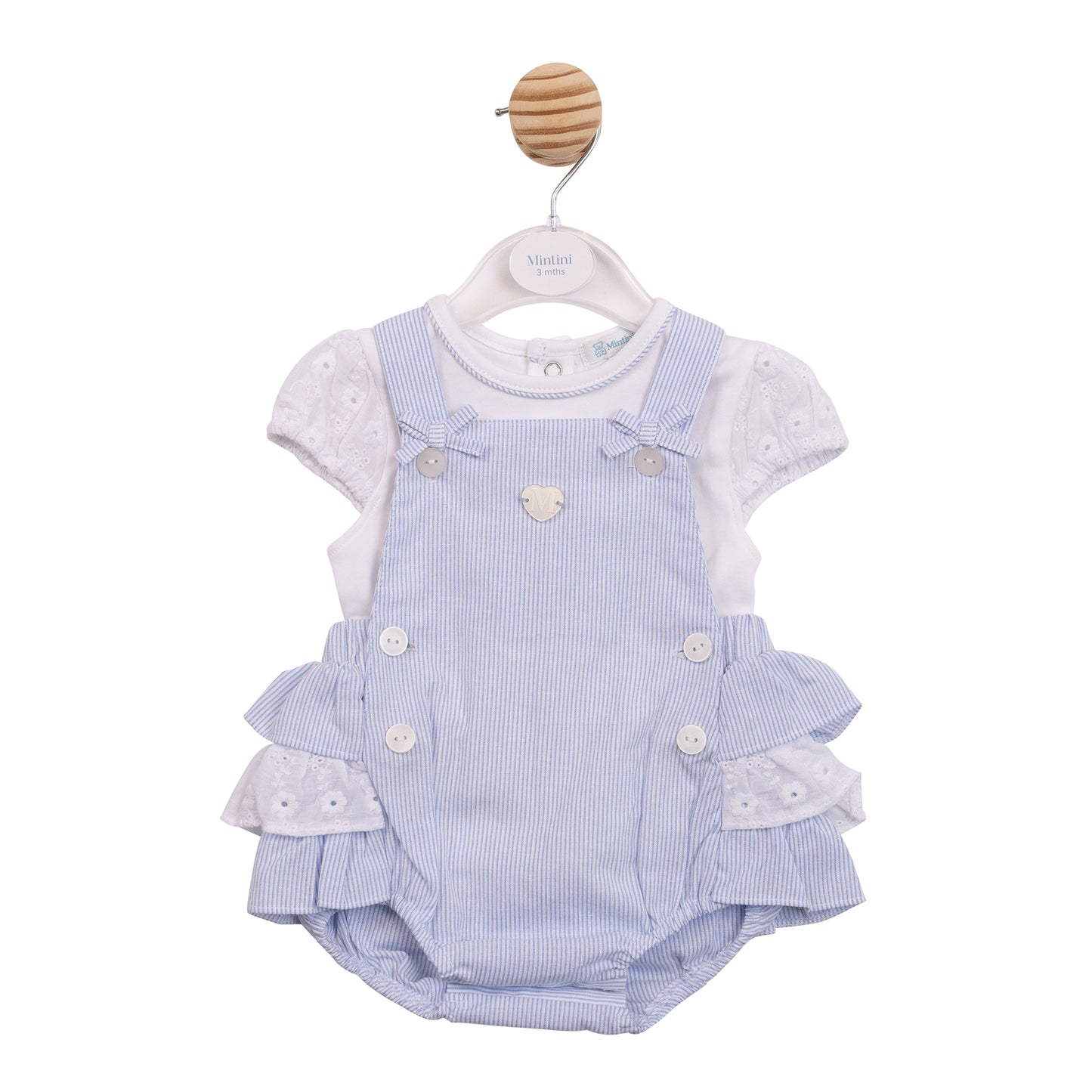 MB7184A - Top & Romper Dungaree - White/Blue Broderie-In Stock