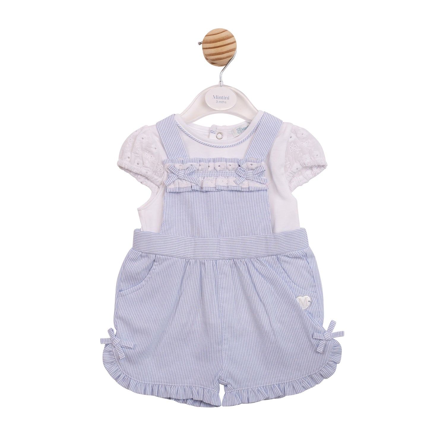 MB7186 - Top & Short Dungaree - White/Blue Broderie-In Stock
