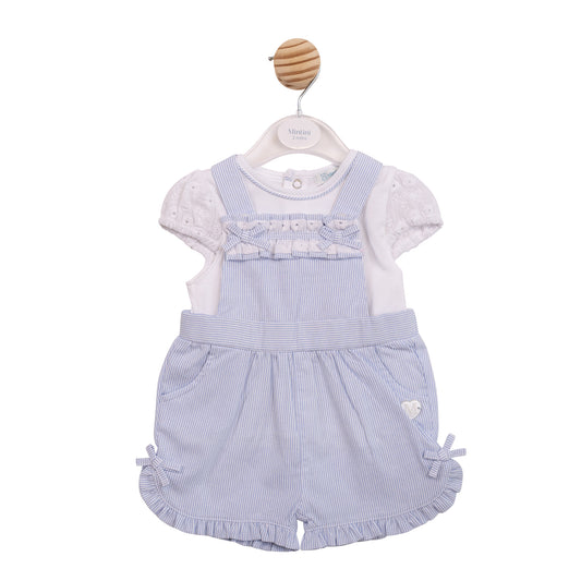 MB7186 - Top & Short Dungaree - White/Blue Broderie-Pre Order