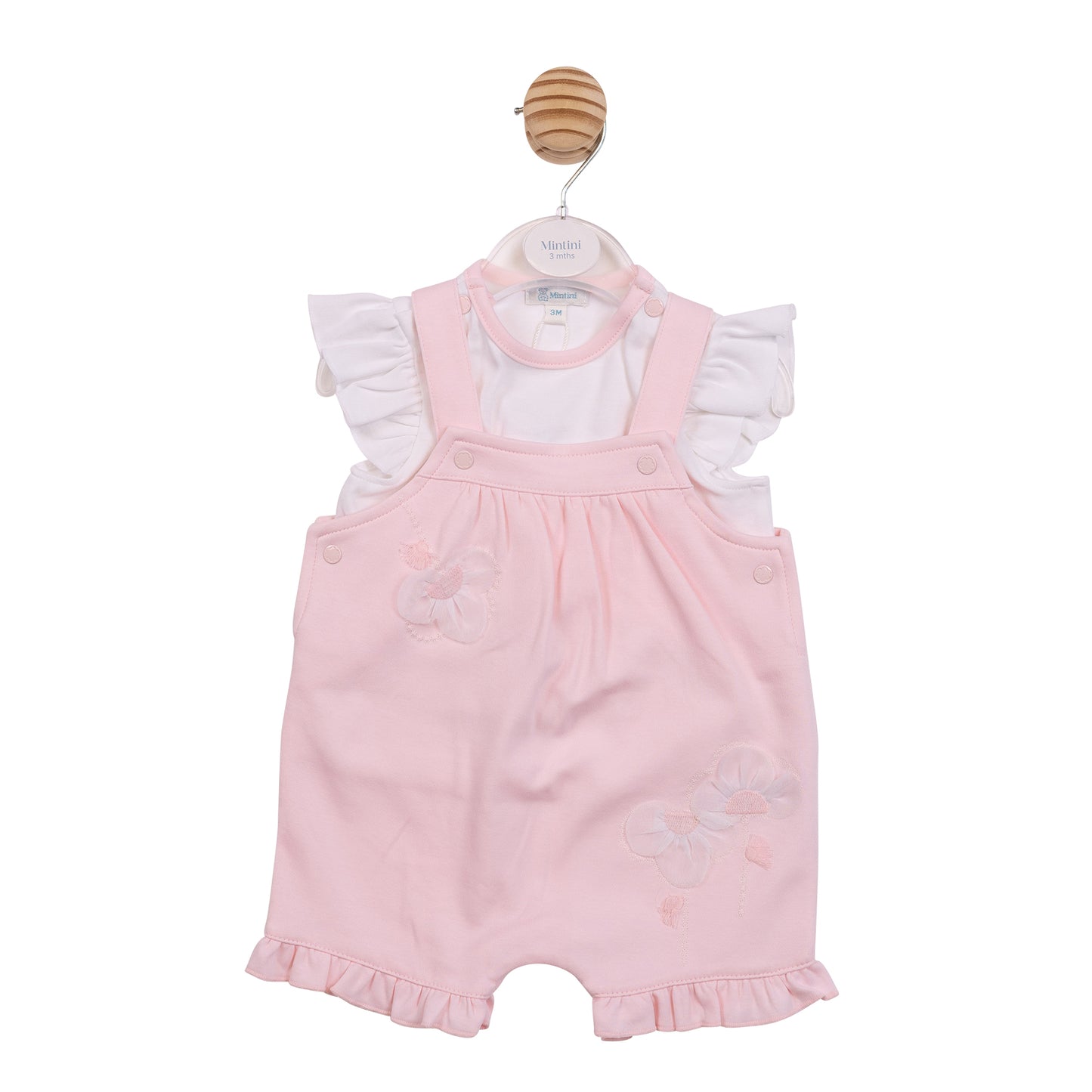 MB7206 - Top & Short Dungaree - White/Pink Flowers-In Stock
