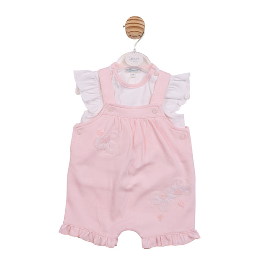 MB7206 - Top & Short Dungaree - White/Pink Flowers-Pre Order