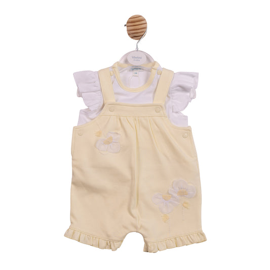 MB7214 - Top & Short Dungaree - White/Lemon Flower-Pre Order
