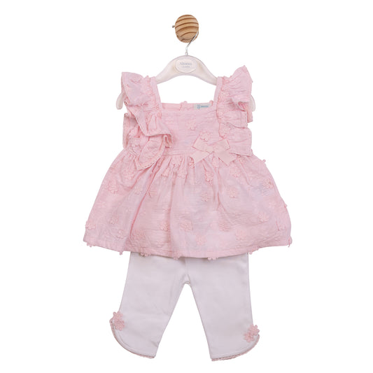 MB7231 - Tunic & Legging- Pink / White Embroidery Flowers-Pre Order