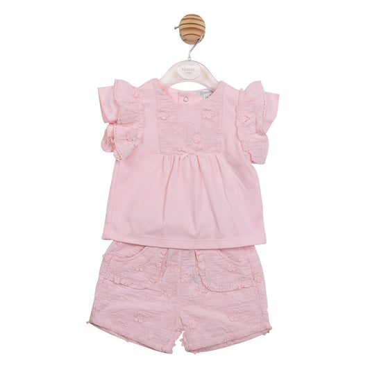 MB7232 - Top & Short - Pink Embroidery Flowers-Pre Order