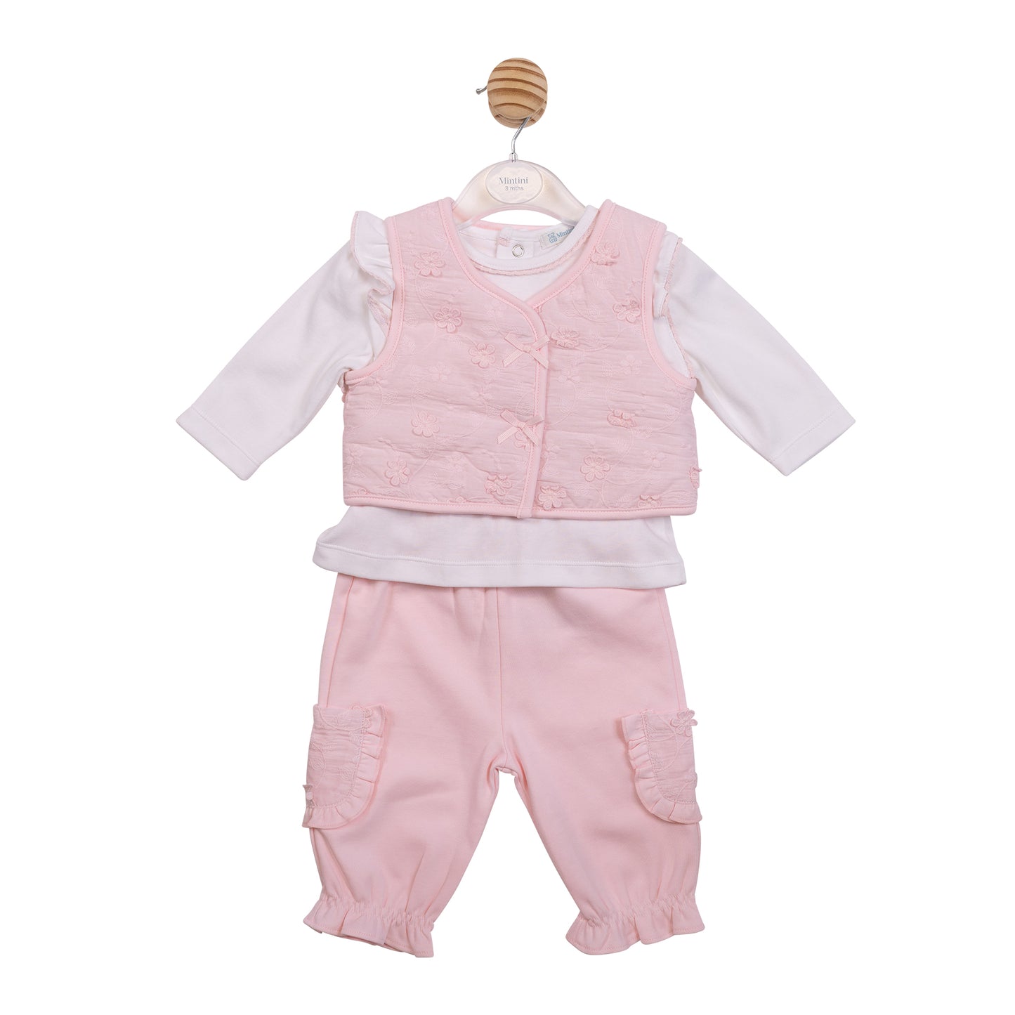 MB7236 - Top, Trouser & Gilet - White/Pink Embroidery Flower-In Stock