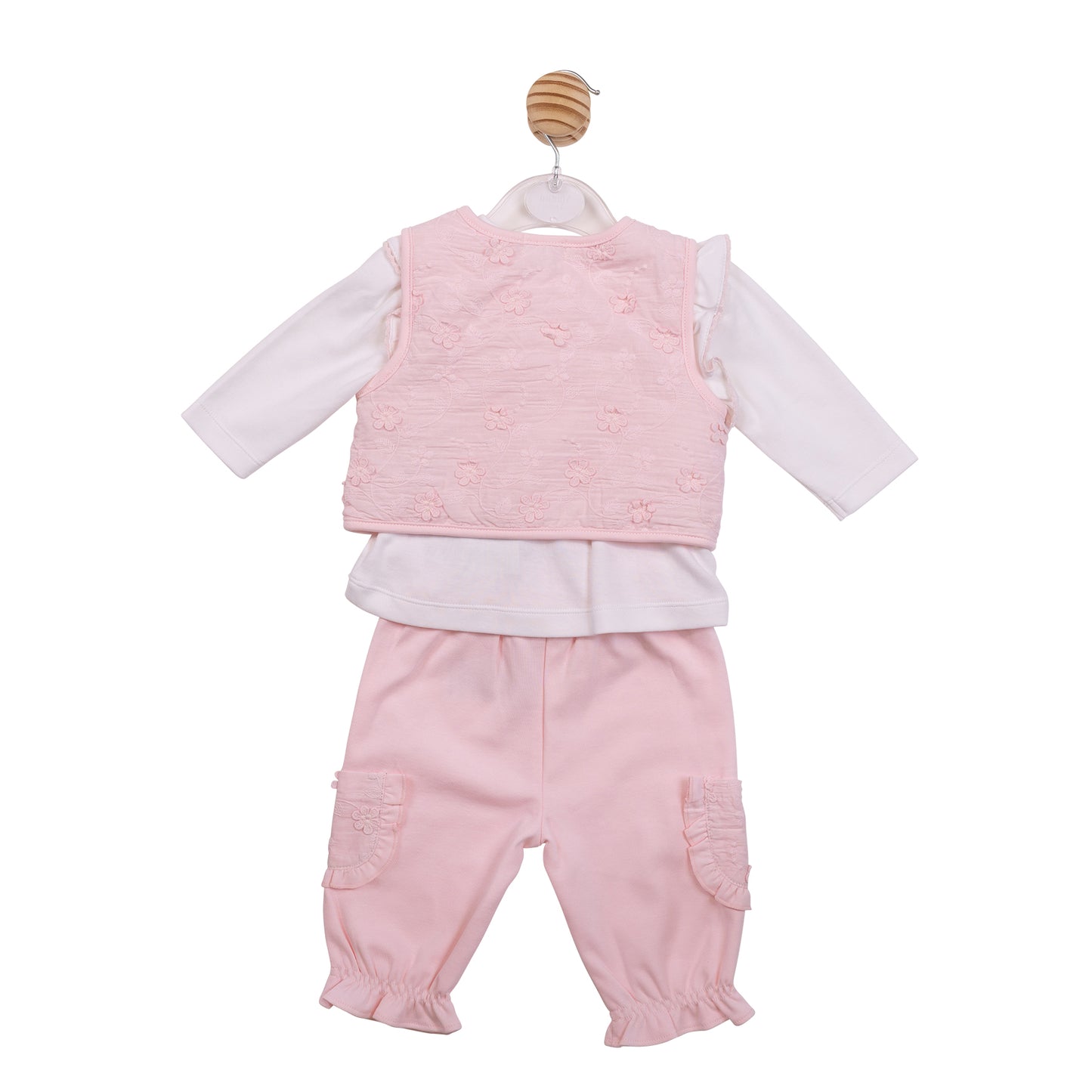 MB7236 - Top, Trouser & Gilet - White/Pink Embroidery Flower-In Stock