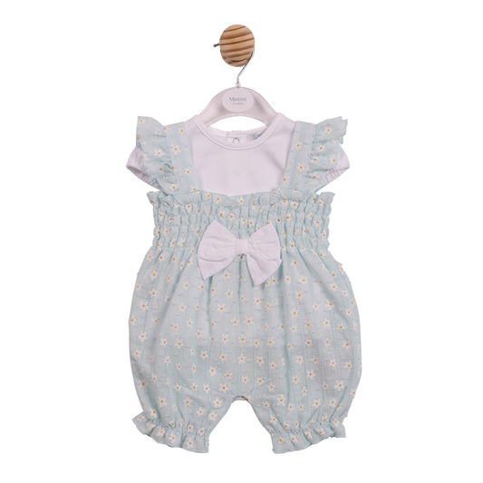MB7249 - Top & Sunromper - White/ Aqua Flower Jacquard