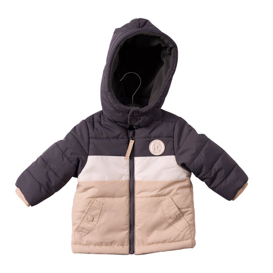 MB7270 - Coat - Charcoal/Ivory/Beige - Colourblock- Pre Order