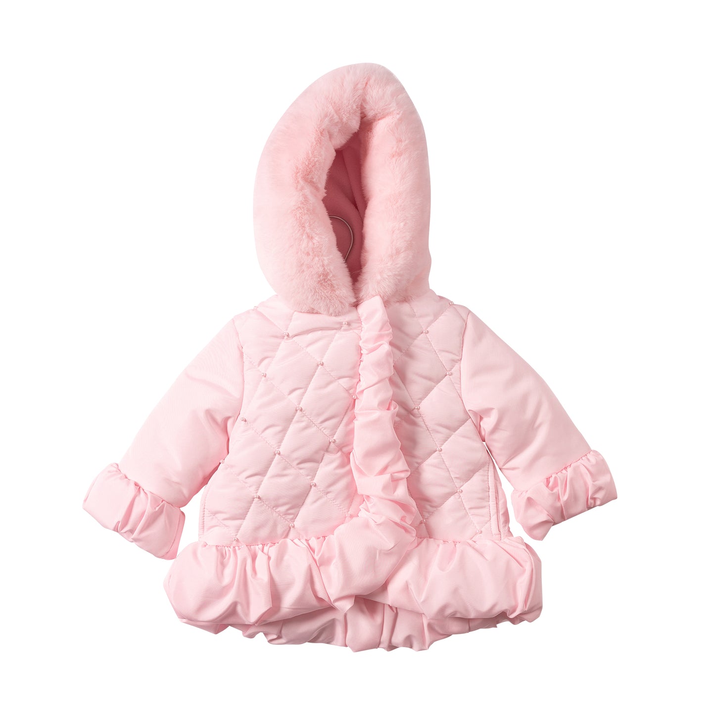 MB7281 - Coat - Pink - Pearl Bead and Frill - Pre Order