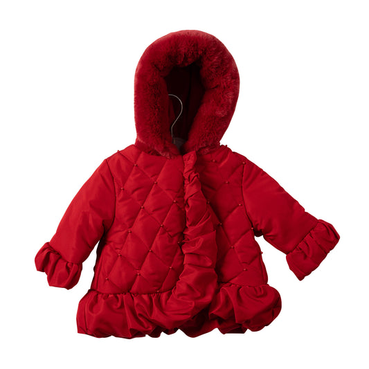 MB7283 - Coat - Red - Pearl Bead and Frill - Pre Order