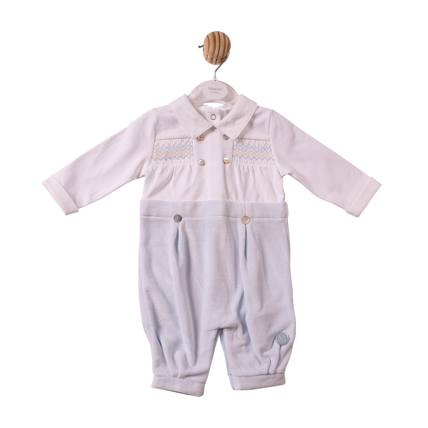 MB7291 - Romper - Blue-Smocking - Pre Order