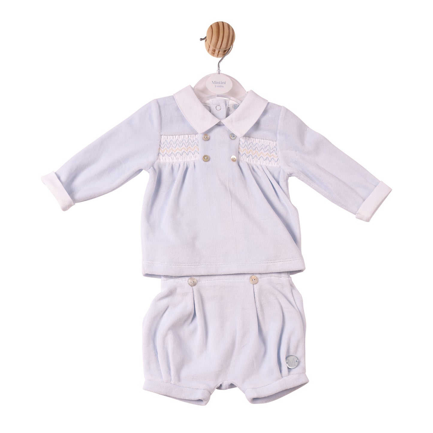 MB7293A - Top & Bloomer Short - Blue-Smocking - Pre Order