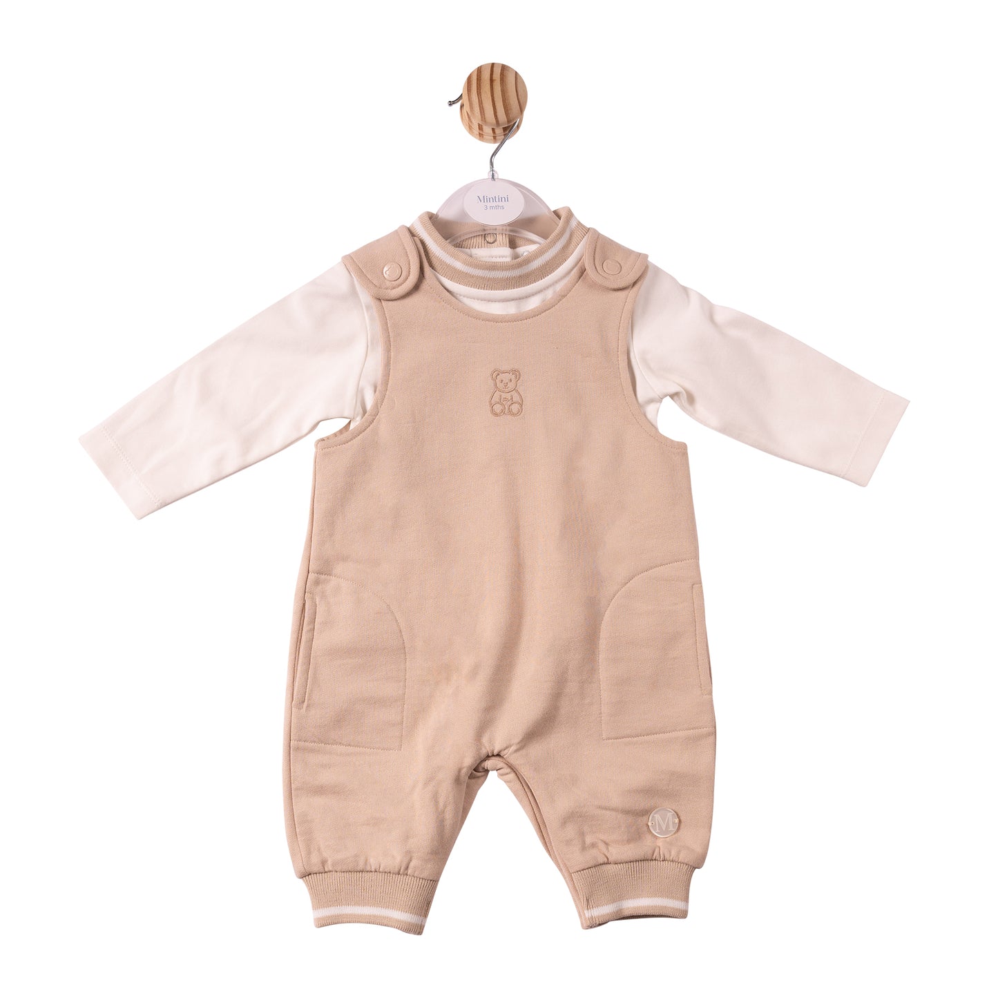 MB7308 - Top & Dungaree Ivory/Beige - Mintini Bear- Pre Order