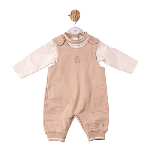 MB7308A - Top & Dungaree - Ivory/Beige - Mintini Bear- Pre Order
