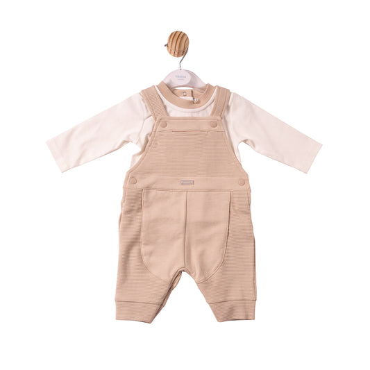 MB7374A - Top & Dungaree- Beige - Rib Jersey - Pre Order