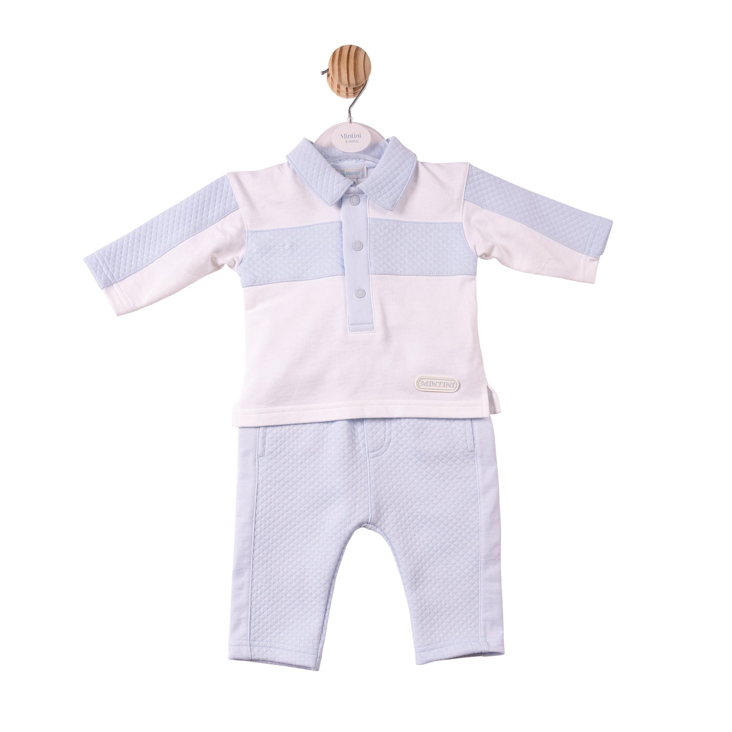 MB7382- Polo & Trouser- White/Blue- Square Jacquard- Pre Order