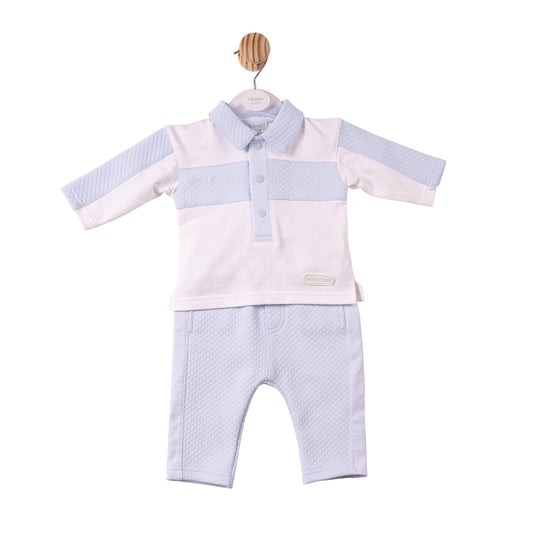 MB7382A- Polo & Trouser- White/Blue- Square Jacquard- Pre Order